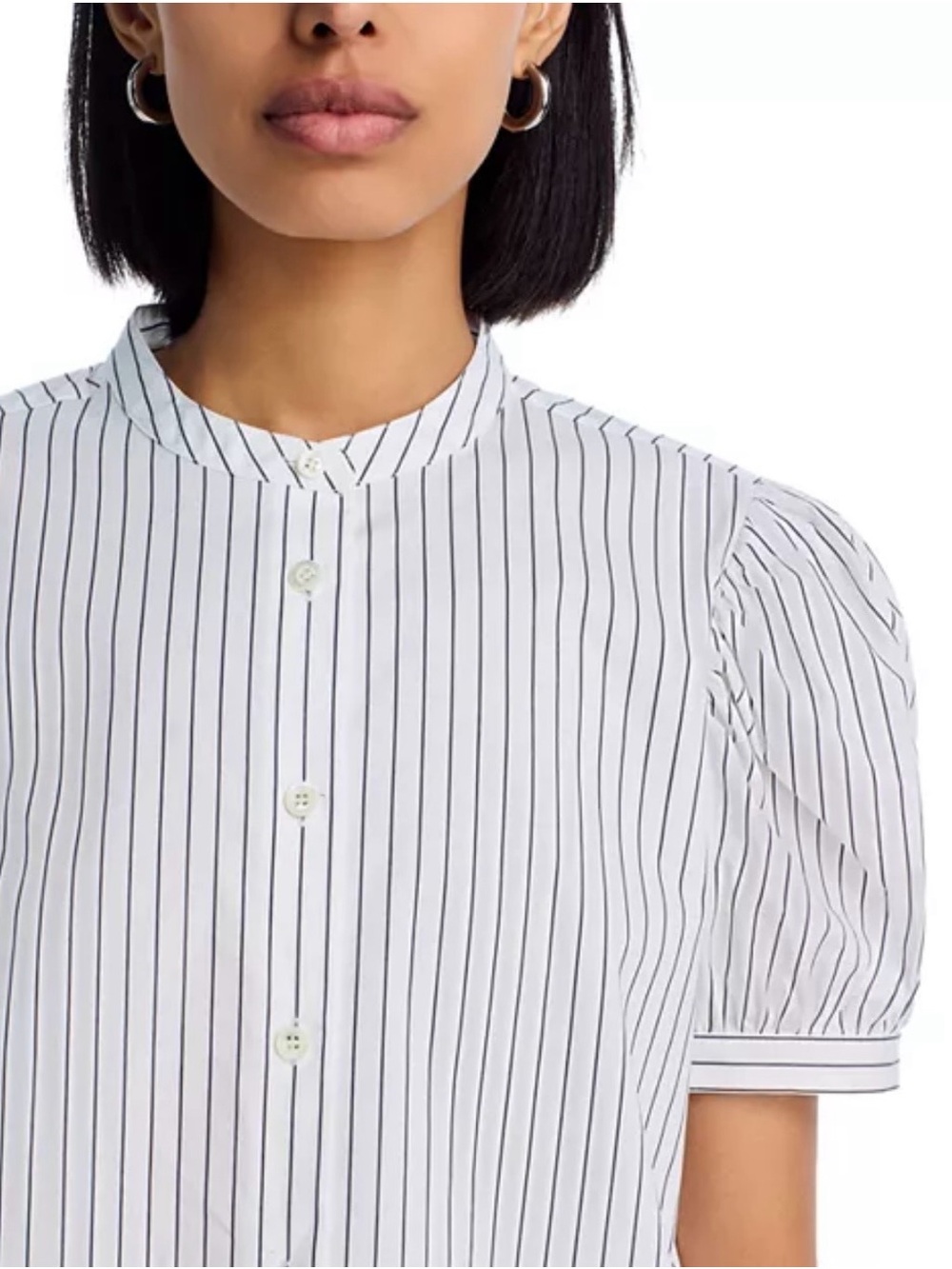 NWT Frame Striped Button-Front Puff Sleeve Blouse White with Navy Stripes cotton - Picture 8 of 16